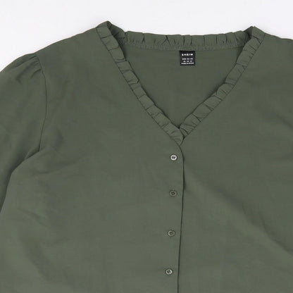 SheIn Womens Green  Polyester Jersey Button-Up Size XL V-Neck