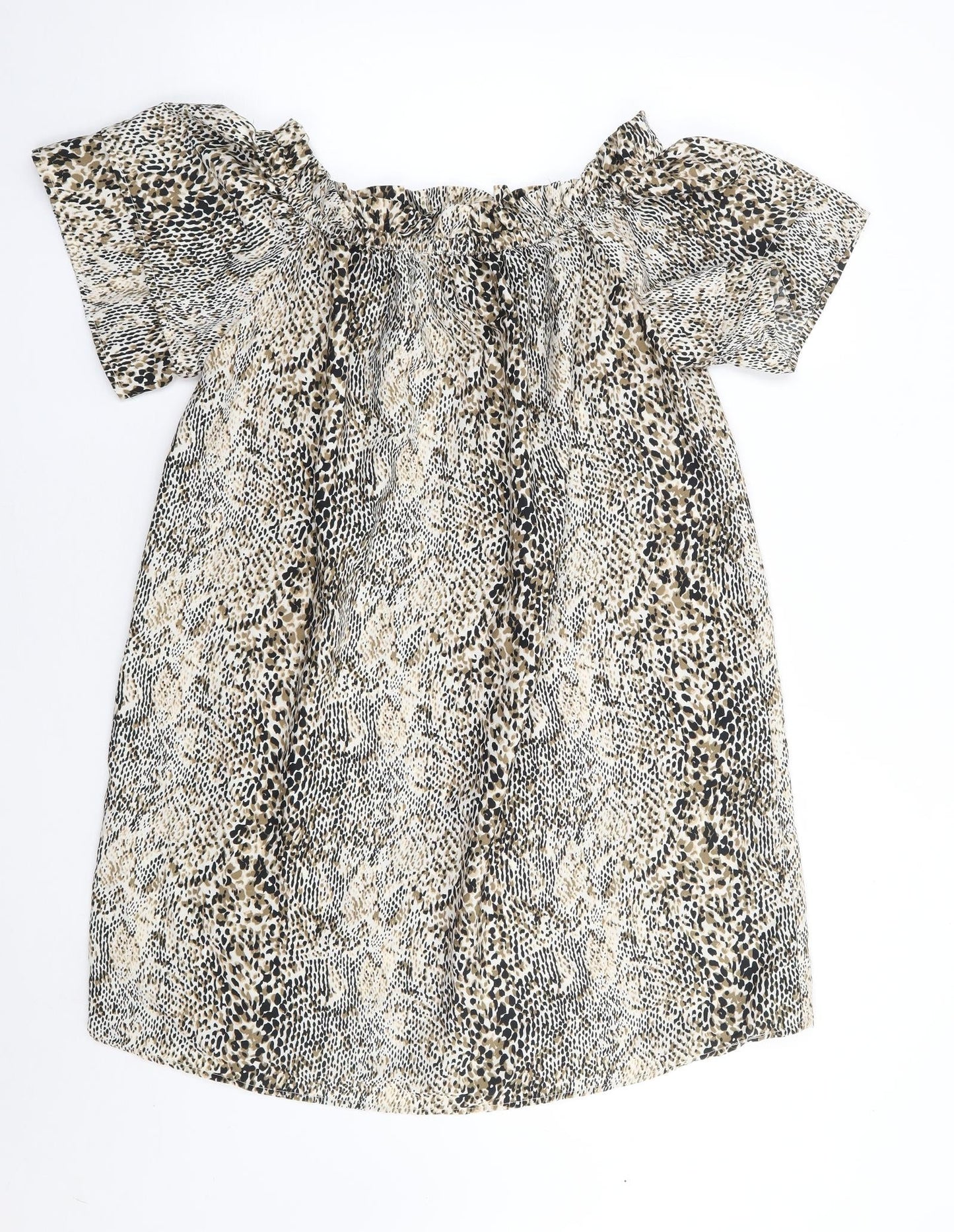 Pep&Co Womens Brown Animal Print Polyester Shift  Size 8  Off the Shoulder Pullover