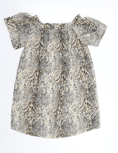 Pep&Co Womens Brown Animal Print Polyester Shift  Size 8  Off the Shoulder Pullover