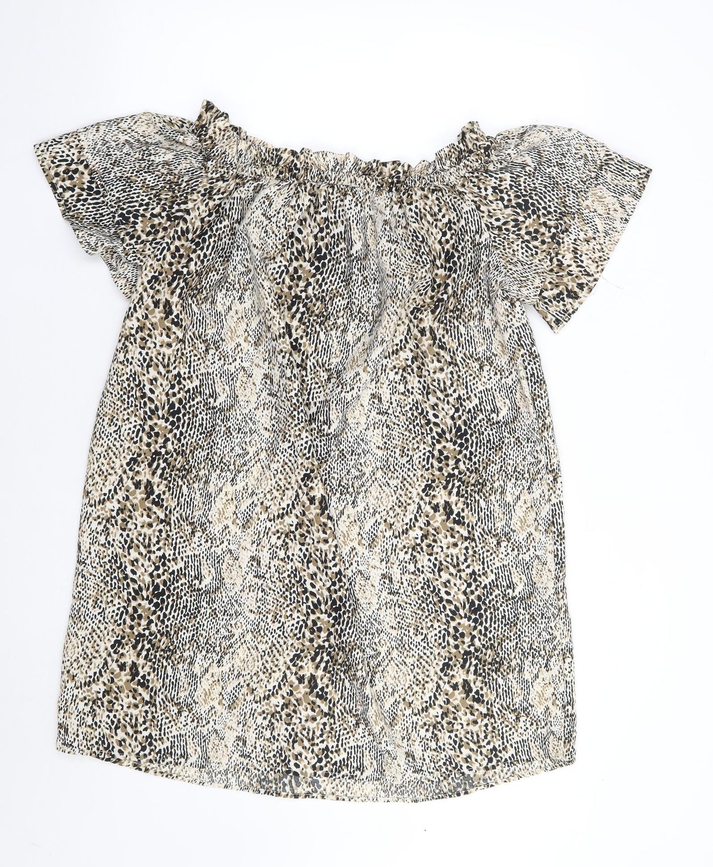 Pep&Co Womens Brown Animal Print Polyester Shift  Size 8  Off the Shoulder Pullover