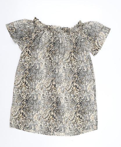 Pep&Co Womens Brown Animal Print Polyester Shift  Size 8  Off the Shoulder Pullover