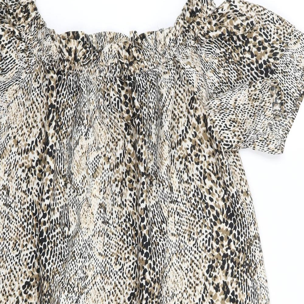 Pep&Co Womens Brown Animal Print Polyester Shift  Size 8  Off the Shoulder Pullover