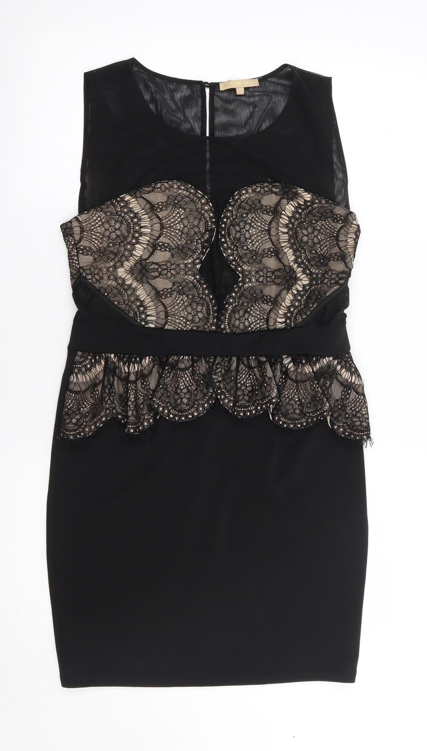 Soky & Soka Womens Black  Polyester Bodycon  Size L  Round Neck Zip