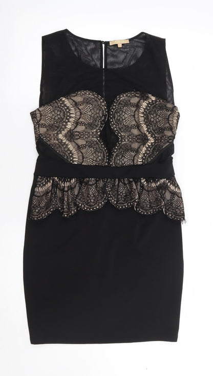 Soky & Soka Womens Black  Polyester Bodycon  Size L  Round Neck Zip