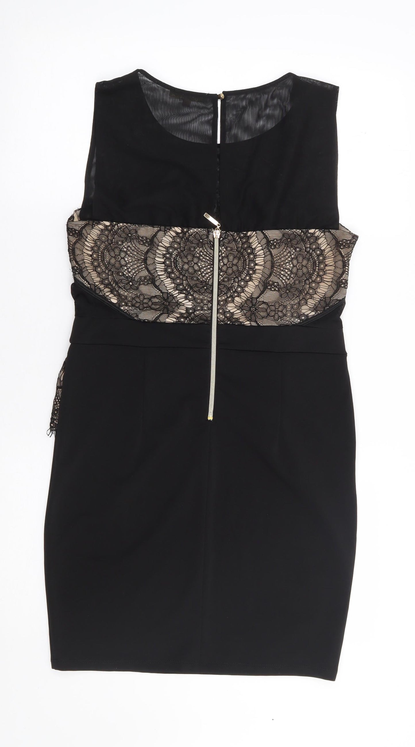 Soky & Soka Womens Black  Polyester Bodycon  Size L  Round Neck Zip
