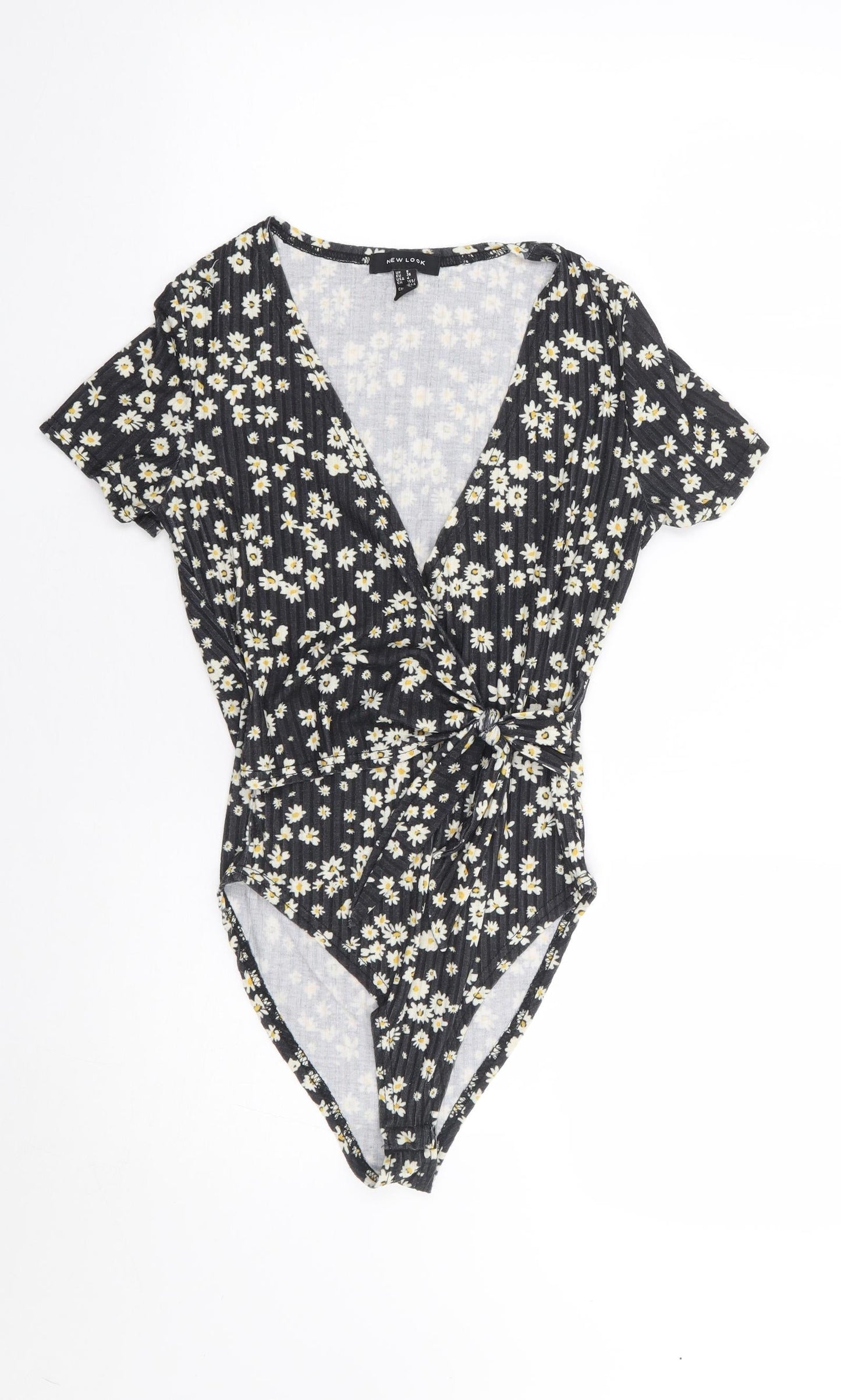 New Look  Womens Black Floral Polyester Bodysuit One-Piece Size 8