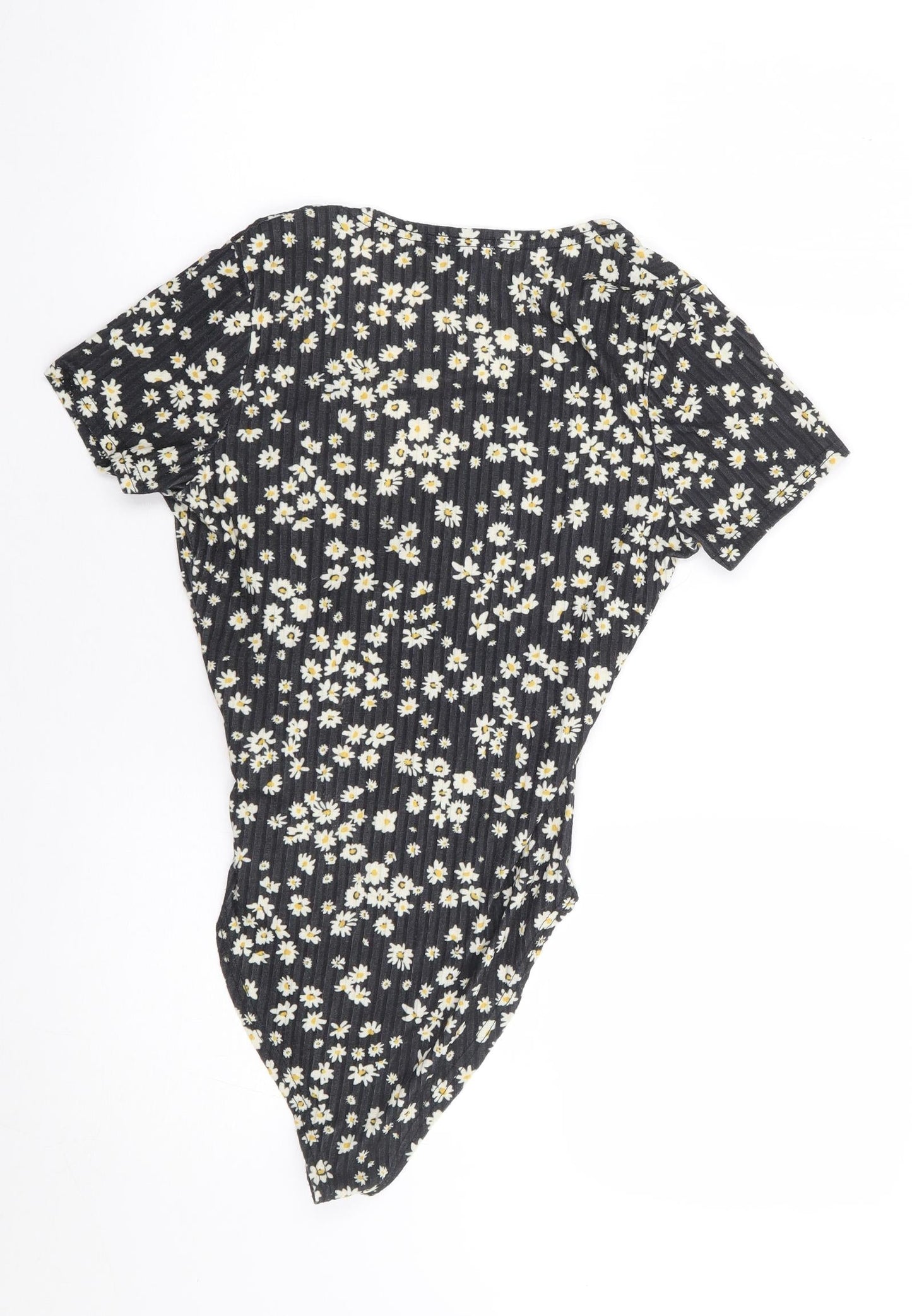 New Look  Womens Black Floral Polyester Bodysuit One-Piece Size 8