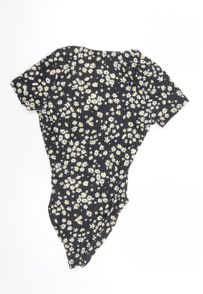 New Look  Womens Black Floral Polyester Bodysuit One-Piece Size 8