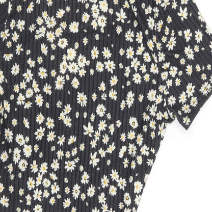 New Look  Womens Black Floral Polyester Bodysuit One-Piece Size 8