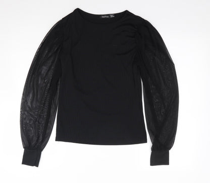 Boohoo Womens Black  Polyester Jersey T-Shirt Size 12 Round Neck