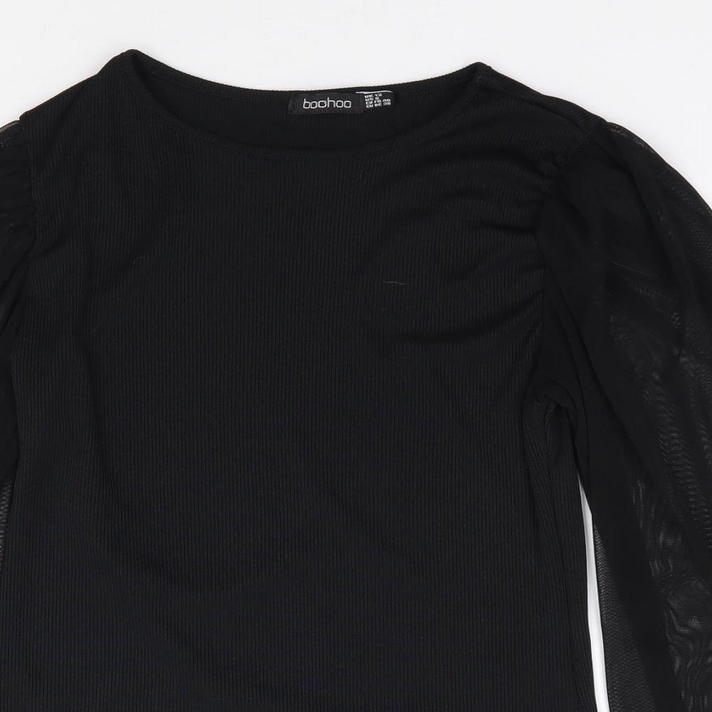Boohoo Womens Black  Polyester Jersey T-Shirt Size 12 Round Neck