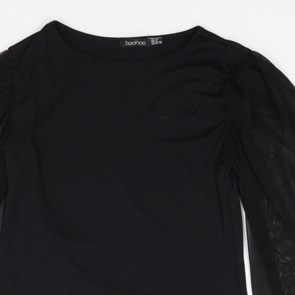 Boohoo Womens Black  Polyester Jersey T-Shirt Size 12 Round Neck
