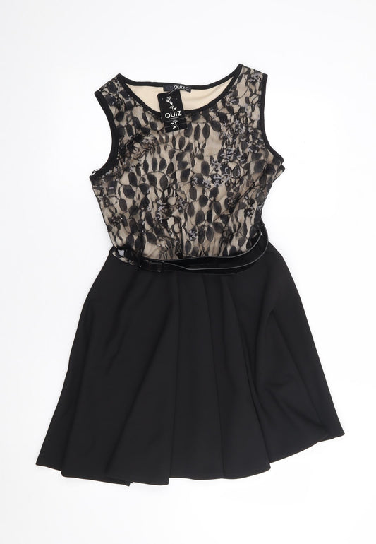 Quiz Womens Black Floral Nylon Fit & Flare  Size 12  Round Neck Pullover