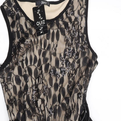 Quiz Womens Black Floral Nylon Fit & Flare  Size 12  Round Neck Pullover