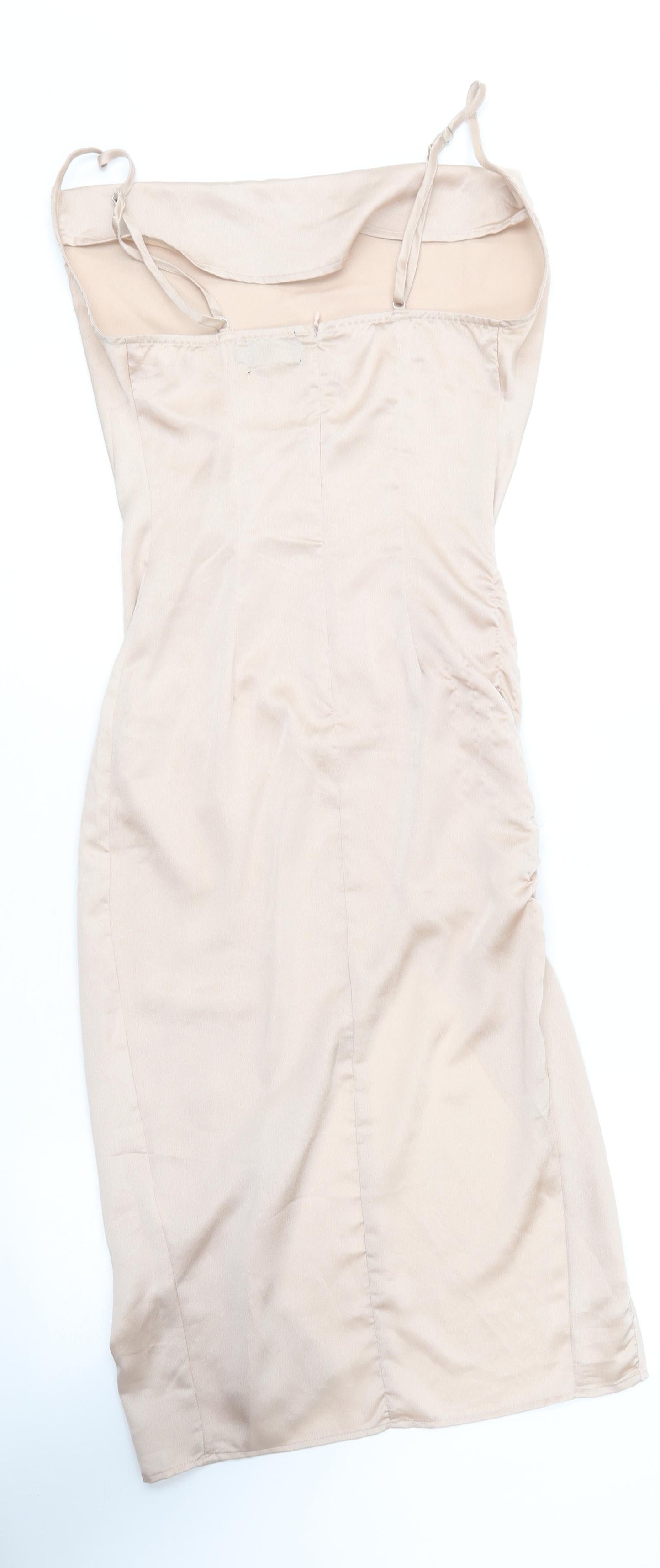 PRETTYLITTLETHING Womens Gold  Polyester Slip Dress  Size 4  Square Neck