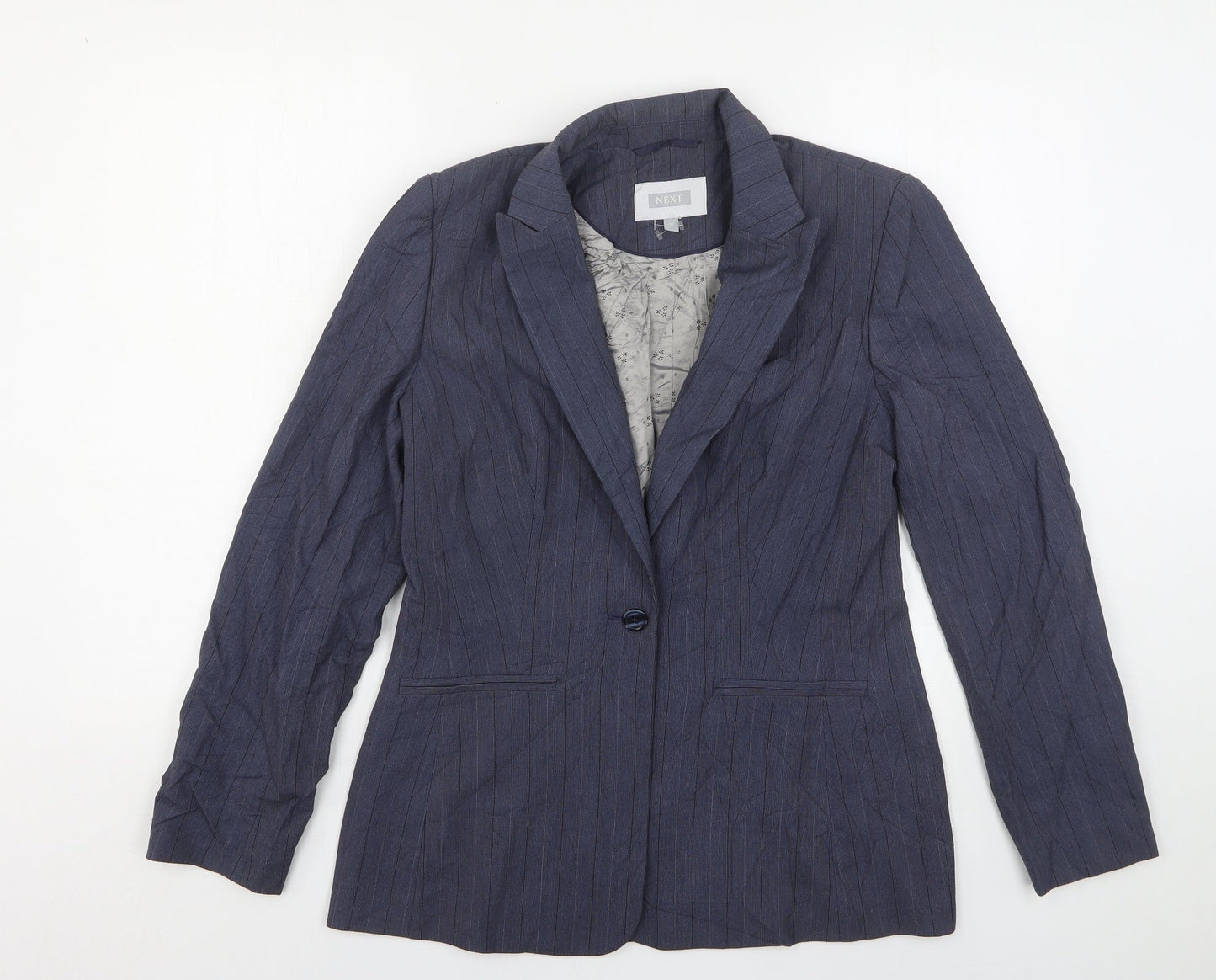 NEXT Womens Blue Striped Polyester Jacket Suit Jacket Size 10