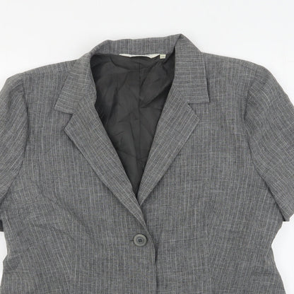 Prima Womens Grey Striped Polyester Jacket Suit Jacket Size 16