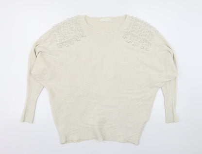 Mc Lorene Womens Beige Round Neck  Viscose Pullover Jumper One Size
