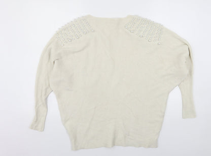 Mc Lorene Womens Beige Round Neck  Viscose Pullover Jumper One Size