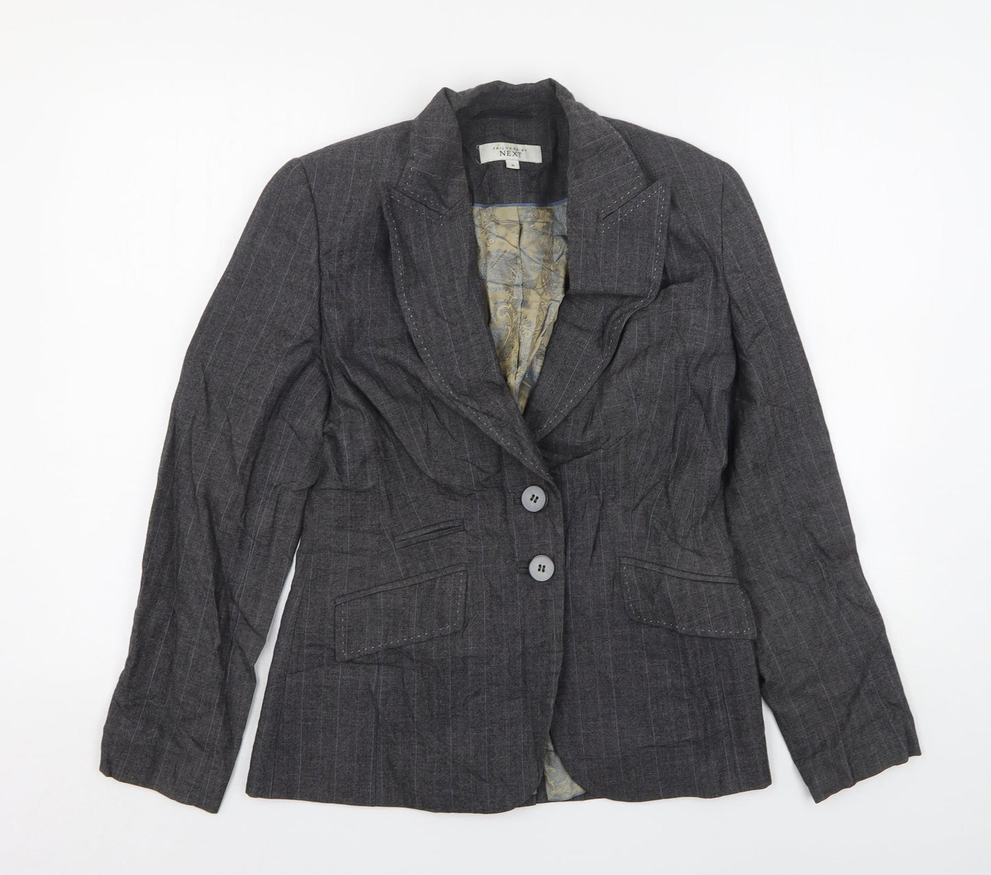 NEXT Womens Grey Striped Wool Jacket Suit Jacket Size 10