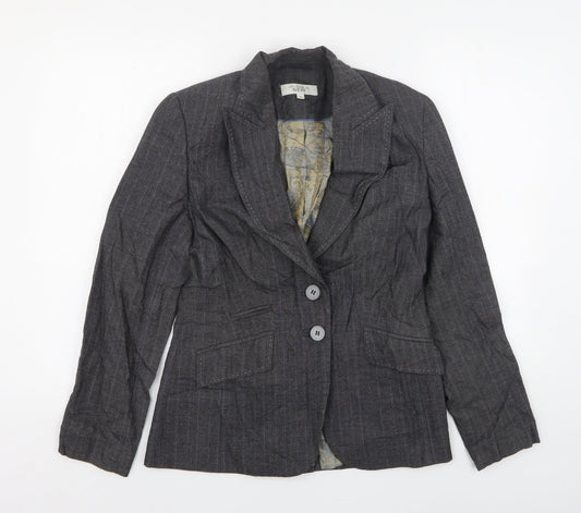 NEXT Womens Grey Striped Wool Jacket Suit Jacket Size 10