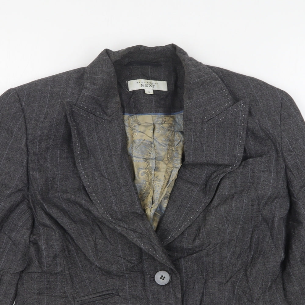 NEXT Womens Grey Striped Wool Jacket Suit Jacket Size 10