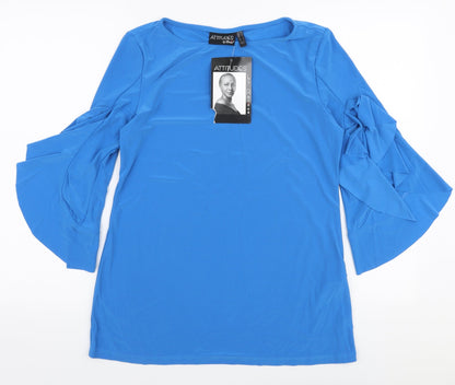 Attitudes by Renee Womens Blue  Polyester Basic Blouse Size S Round Neck