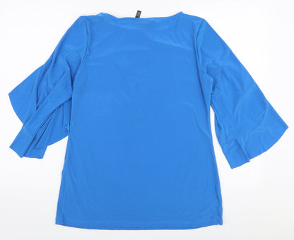 Attitudes by Renee Womens Blue  Polyester Basic Blouse Size S Round Neck