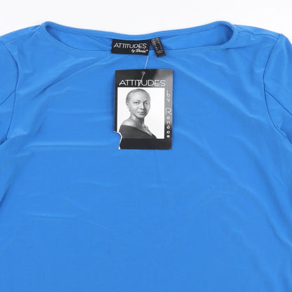 Attitudes by Renee Womens Blue  Polyester Basic Blouse Size S Round Neck