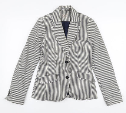MNG Womens White Striped  Jacket Blazer Size 8  Button