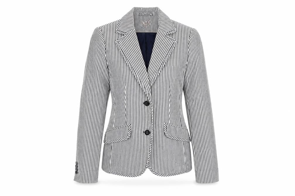 MNG Womens White Striped  Jacket Blazer Size 8  Button