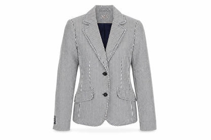 MNG Womens White Striped  Jacket Blazer Size 8  Button