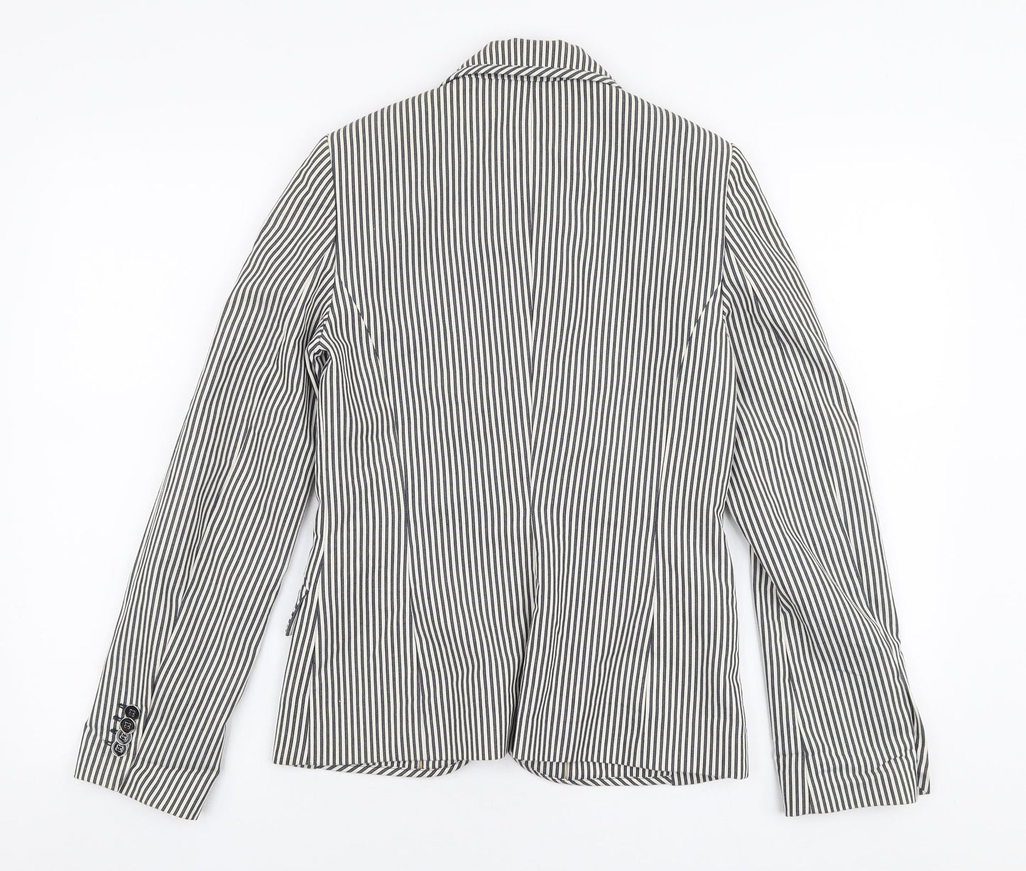 MNG Womens White Striped  Jacket Blazer Size 8  Button