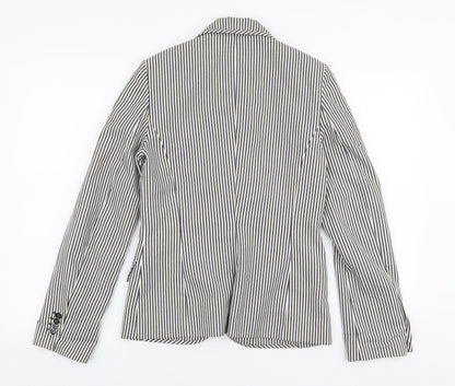 MNG Womens White Striped  Jacket Blazer Size 8  Button