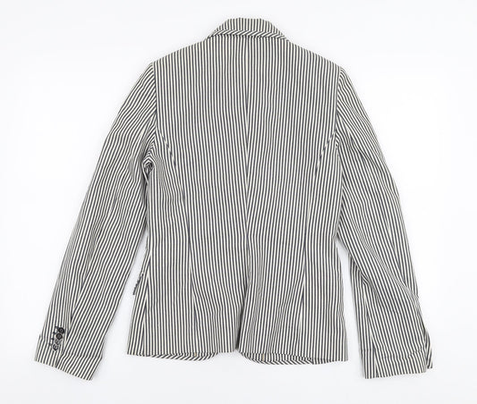 MNG Womens White Striped  Jacket Blazer Size 8  Button