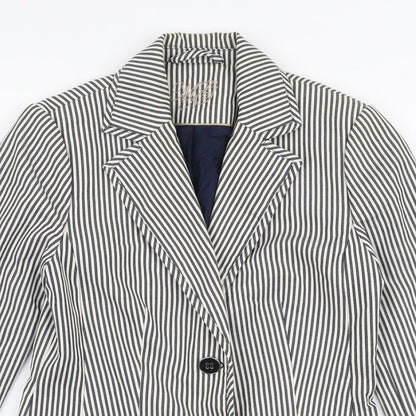 MNG Womens White Striped  Jacket Blazer Size 8  Button