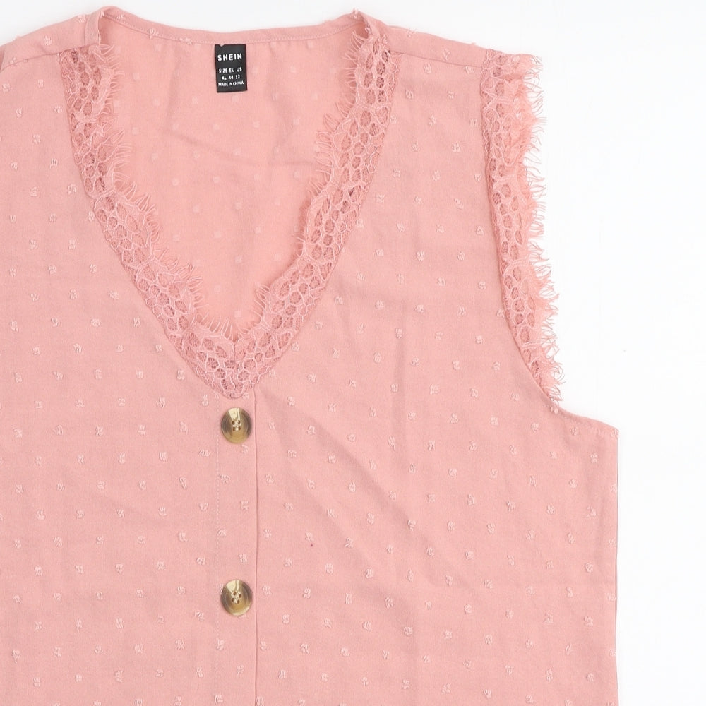 SheIn Womens Pink  Polyester Basic Blouse Size XL V-Neck