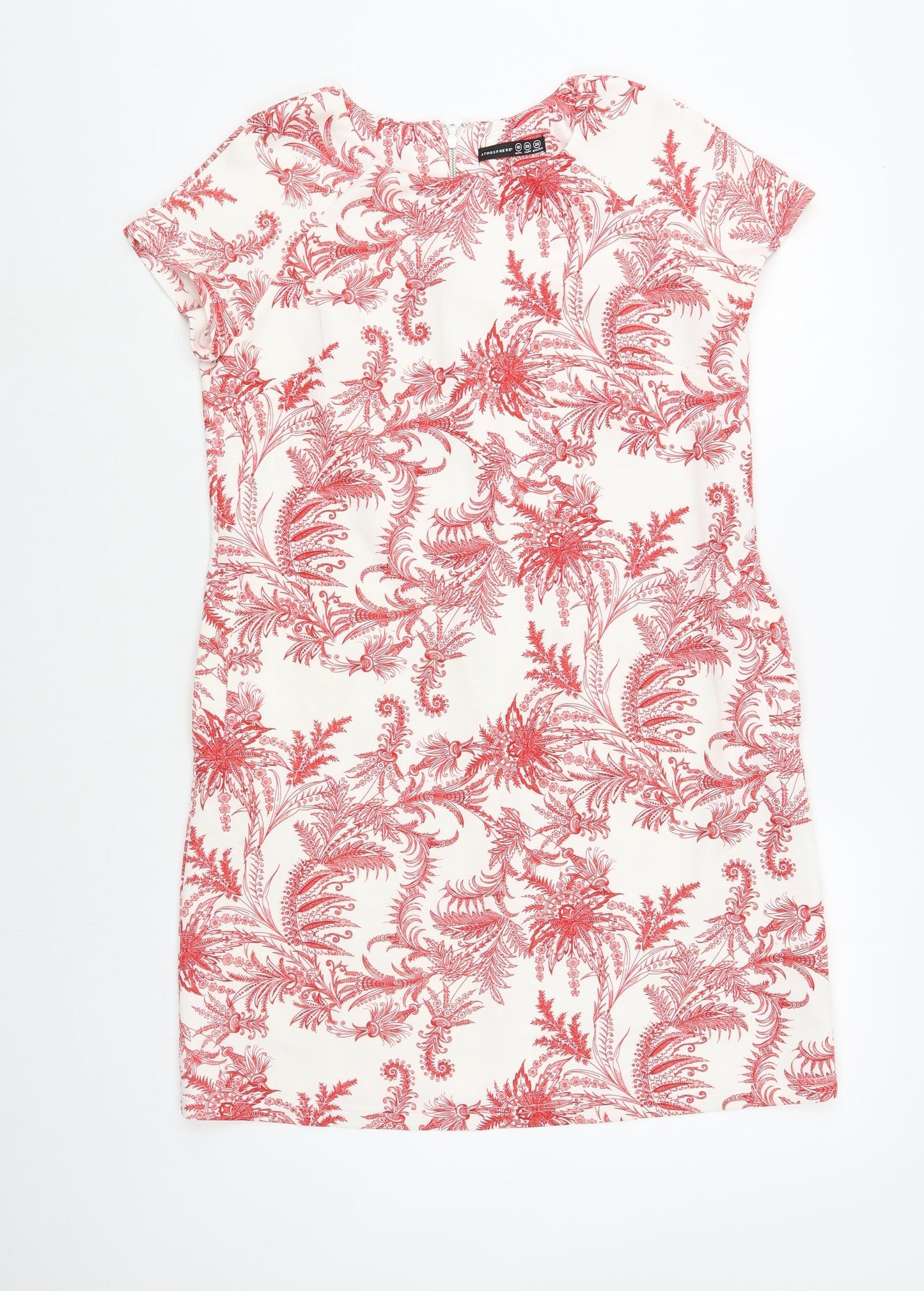 Atmosphere Womens White Paisley Polyester Pencil Dress  Size 10  Boat Neck Zip