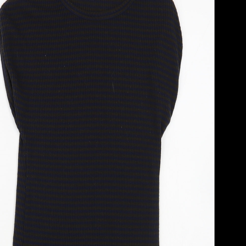 Hylex Womens Green Striped Cotton Tunic T-Shirt Size M Crew Neck