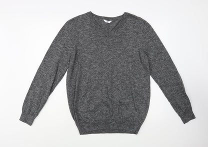 M&Co Mens Grey V-Neck  Cotton Pullover Jumper Size M