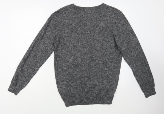 M&Co Mens Grey V-Neck  Cotton Pullover Jumper Size M