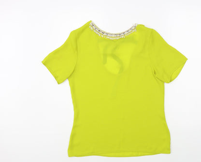 Maisy Womens Green  Polyester Basic Blouse Size 10 Round Neck - Embellished Neckline