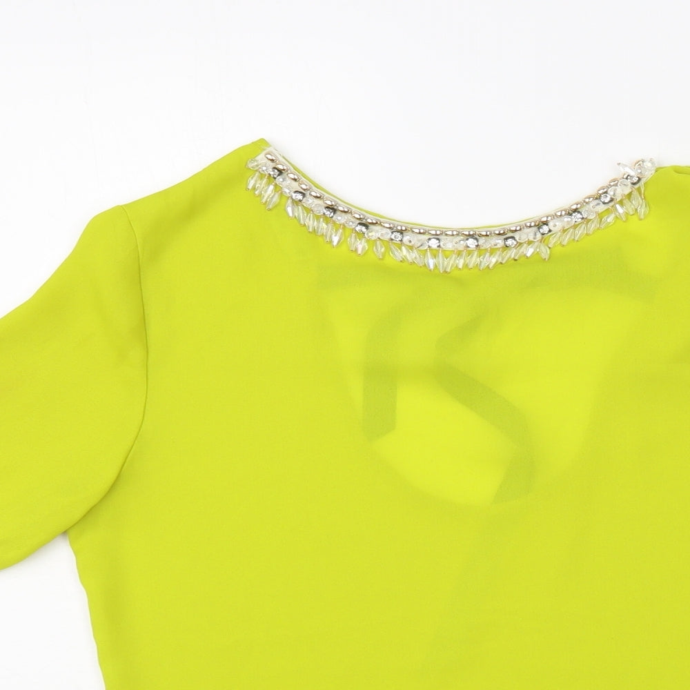 Maisy Womens Green  Polyester Basic Blouse Size 10 Round Neck - Embellished Neckline