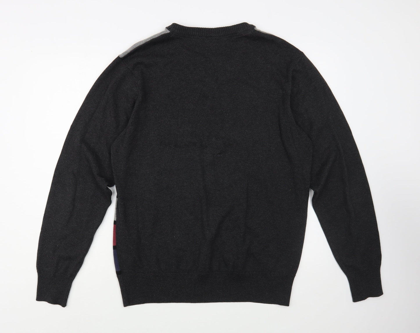 Dissident  Mens Grey V-Neck Striped Cotton Pullover Jumper Size XL