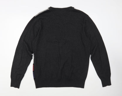 Dissident  Mens Grey V-Neck Striped Cotton Pullover Jumper Size XL