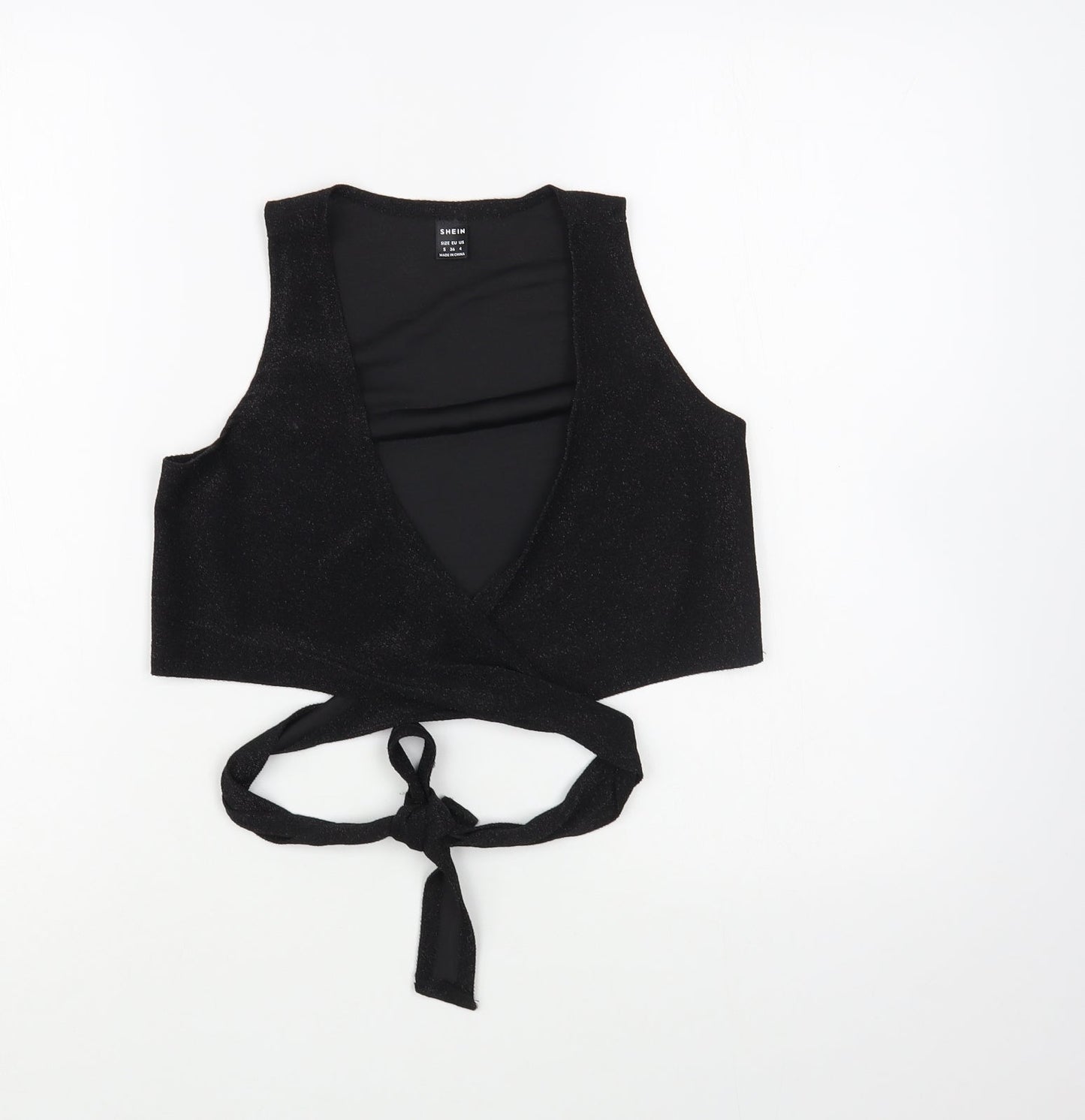 SheIn Womens Black  Polyester Wrap Blouse Size S V-Neck