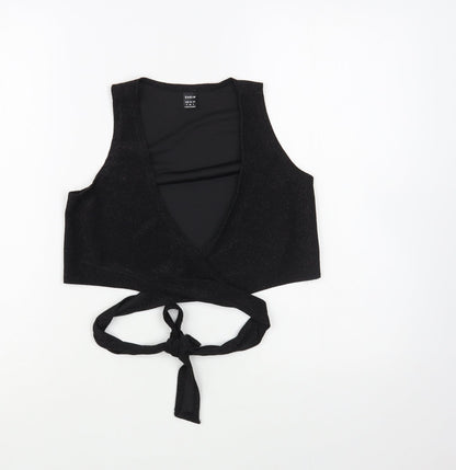 SheIn Womens Black  Polyester Wrap Blouse Size S V-Neck