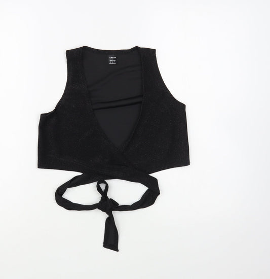 SheIn Womens Black  Polyester Wrap Blouse Size S V-Neck