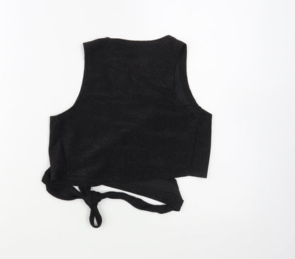 SheIn Womens Black  Polyester Wrap Blouse Size S V-Neck