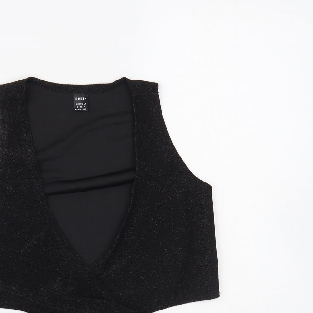 SheIn Womens Black  Polyester Wrap Blouse Size S V-Neck